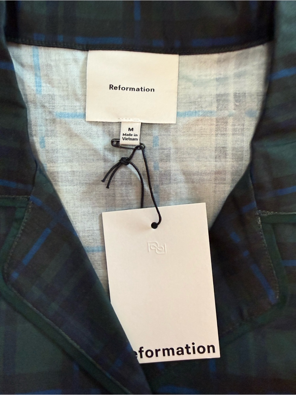 Reformation Plaid Pajama Set in Green and Blue - Picture 4 of 10